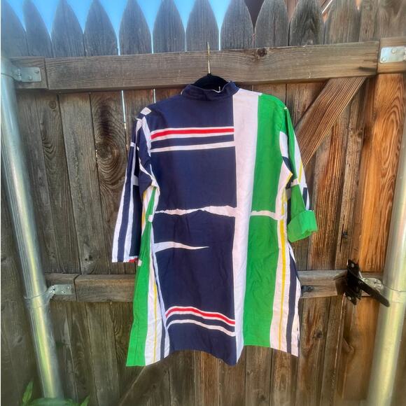 Catherine Ogust Penthouse Gallery TUNIC dress coverup L blue green yellow white - Picture 2 of 4